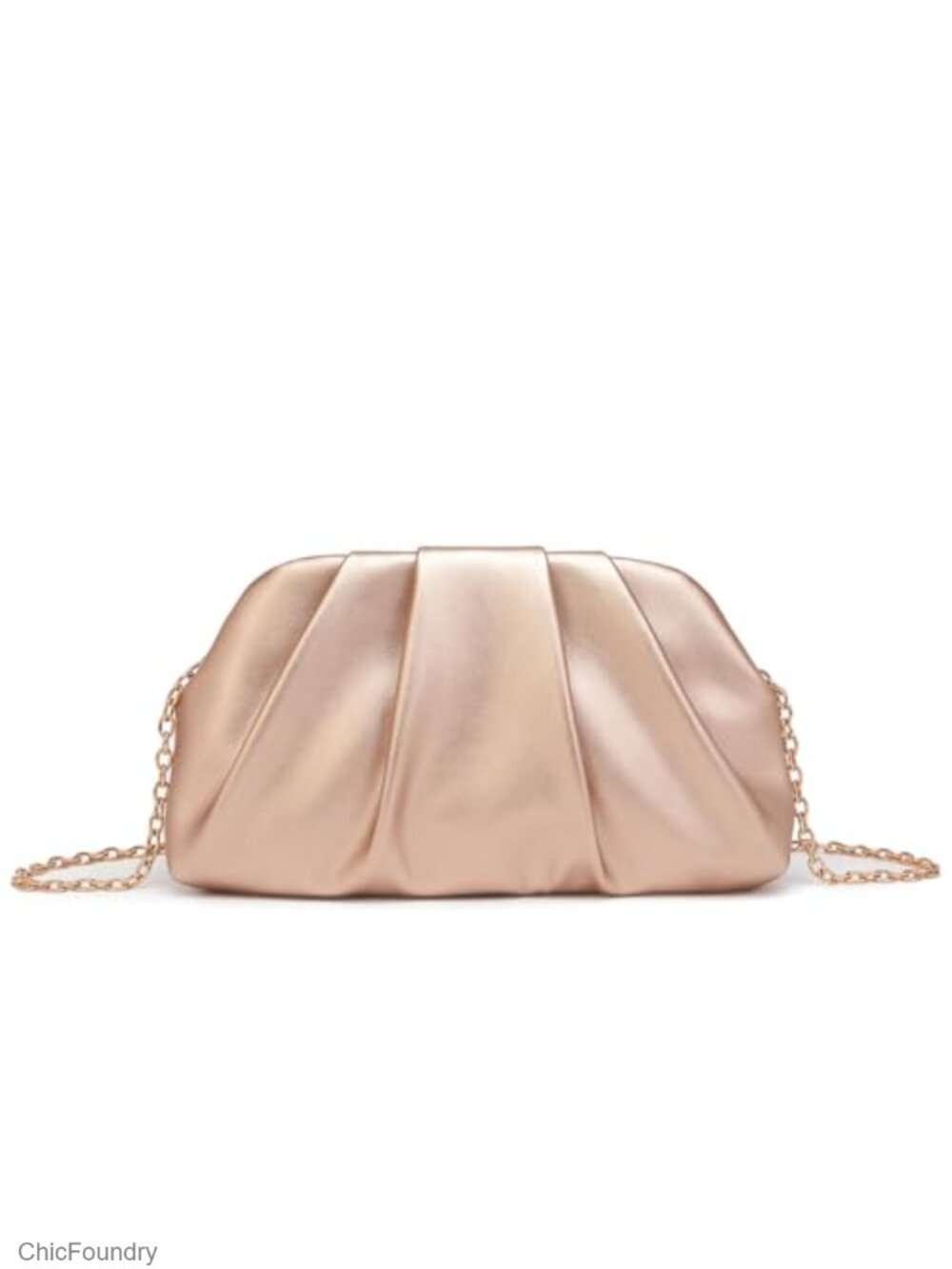 Fold Leather Clutch Evening Bag with Chain